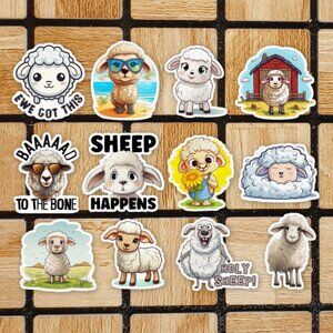 Sheep Sticker Pack of 12 Vinyl Stickers - Waterproof Die Cut Sticker Set Lamb